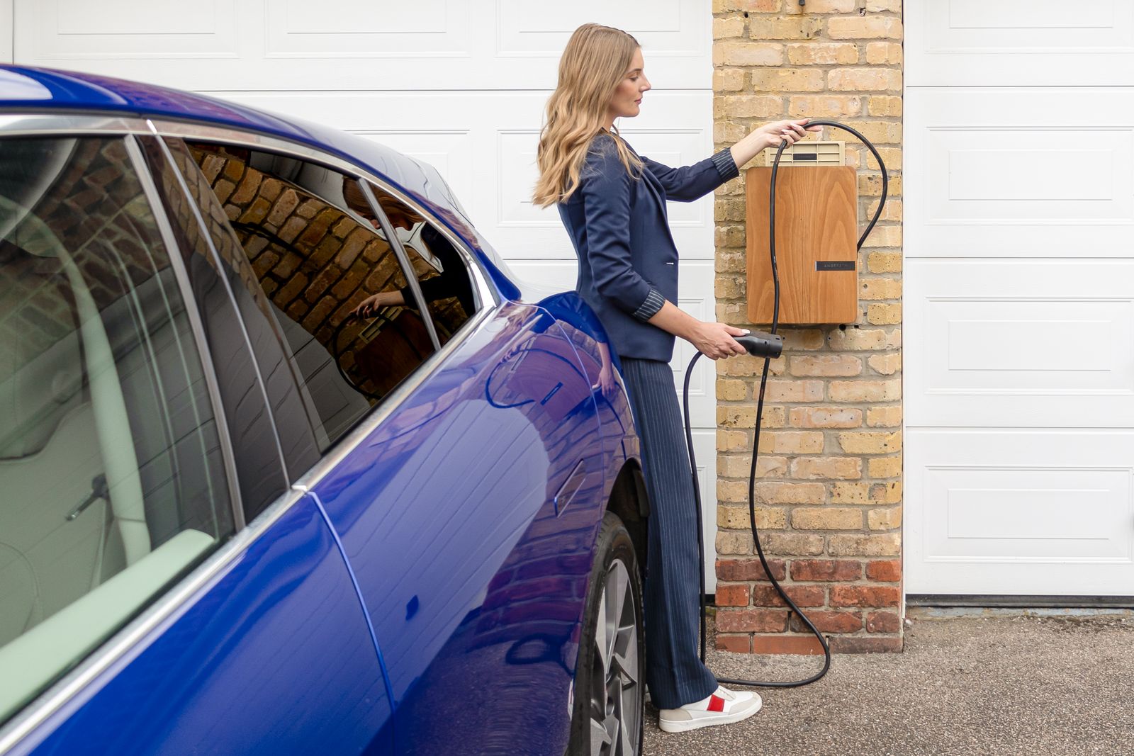Home EV charging station installed on a wall